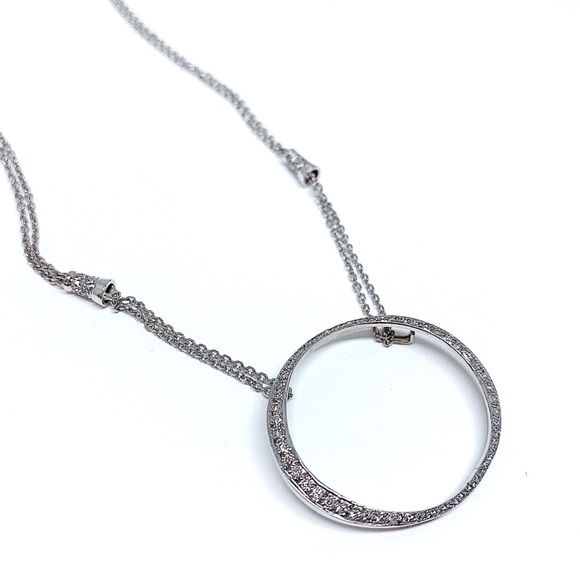 Jewelry - 14K White Gold Diamond Circle Pendant With Chain